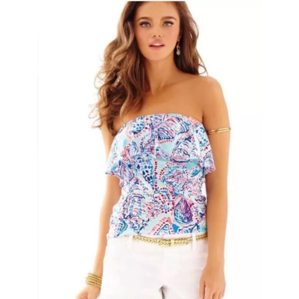 Lilly Pulitzer Shell Me About It Wiley Ruffle strapless Top Multi Size XS